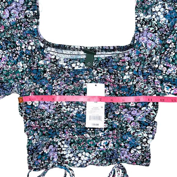 NWT Wild Fable Cropped Floral Bishop Sleeve Top Size XS - Picture 12 of 14